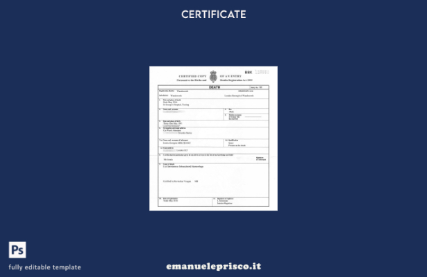 modello di certificato di morte di Wandsworth per registro delle nascite e dei d